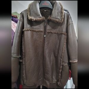BRAND NEW BROWN GENUINE SHEARLING SHEEPSKIN JACKET MENS SIZE LARGE